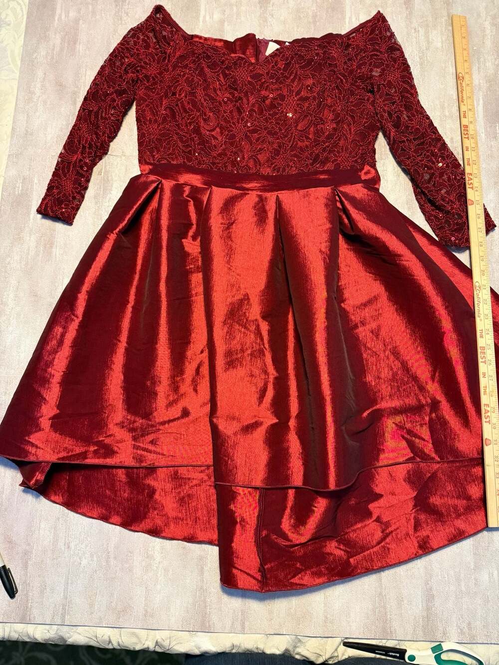 Rory U.S.A. Red Lace‎ Sequin Off-The-Shoulder High-Low Dress Size 3XL